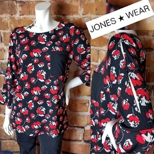 NEW Double Split Peplum Sleeve Floral Pocket Top L